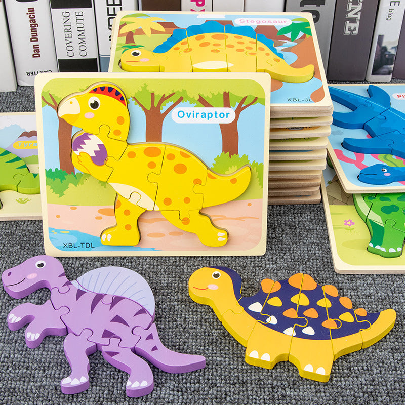 Wooden Cartoon Dinosaur 3D Puzzle Jigsaw for Kids Montessori