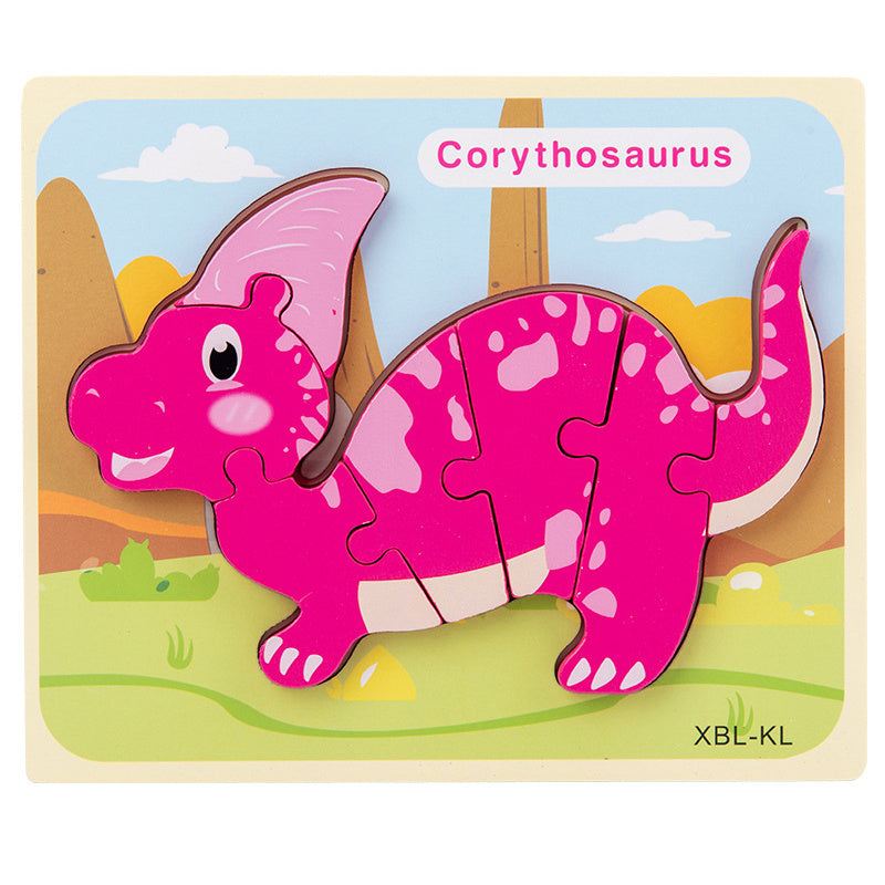 Wooden Cartoon Dinosaur 3D Puzzle Jigsaw for Kids Montessori