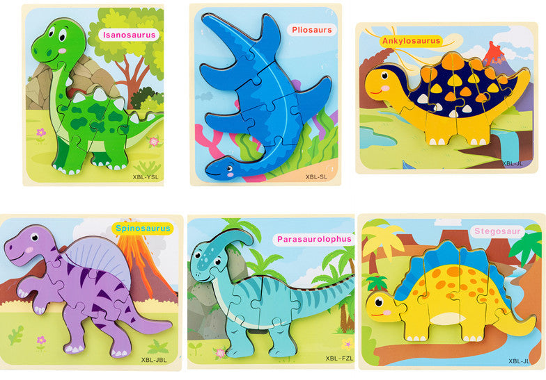 Wooden Cartoon Dinosaur 3D Puzzle Jigsaw for Kids Montessori