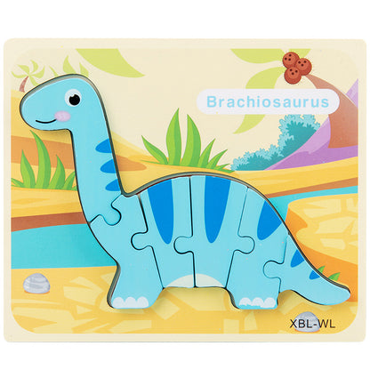 Wooden Cartoon Dinosaur 3D Puzzle Jigsaw for Kids Montessori