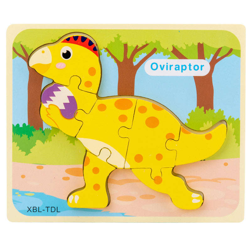 Wooden Cartoon Dinosaur 3D Puzzle Jigsaw for Kids Montessori