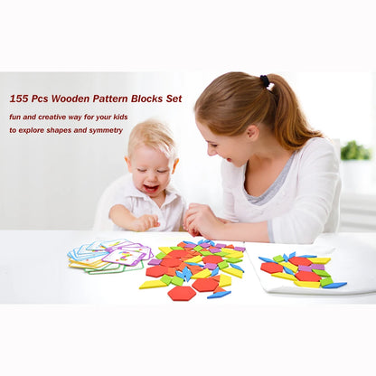 155 Pcs Wooden Pattern Puzzle Kindergarten Tangram Toys for Kids