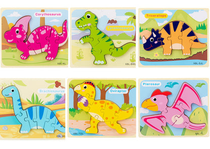 Wooden Cartoon Dinosaur 3D Puzzle Jigsaw for Kids Montessori